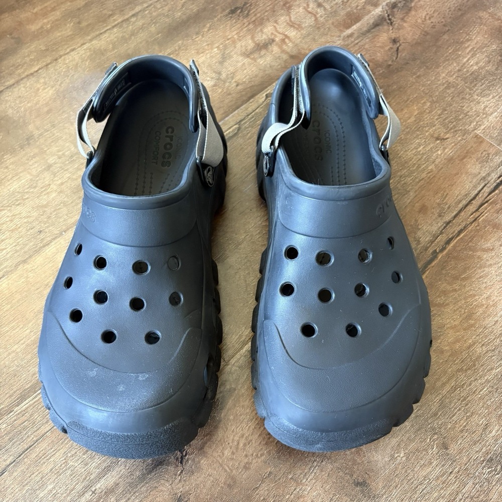 Crocs All Terrain Clogs Men's 12 Black Gray Adjustable Strap Comfort Shoes